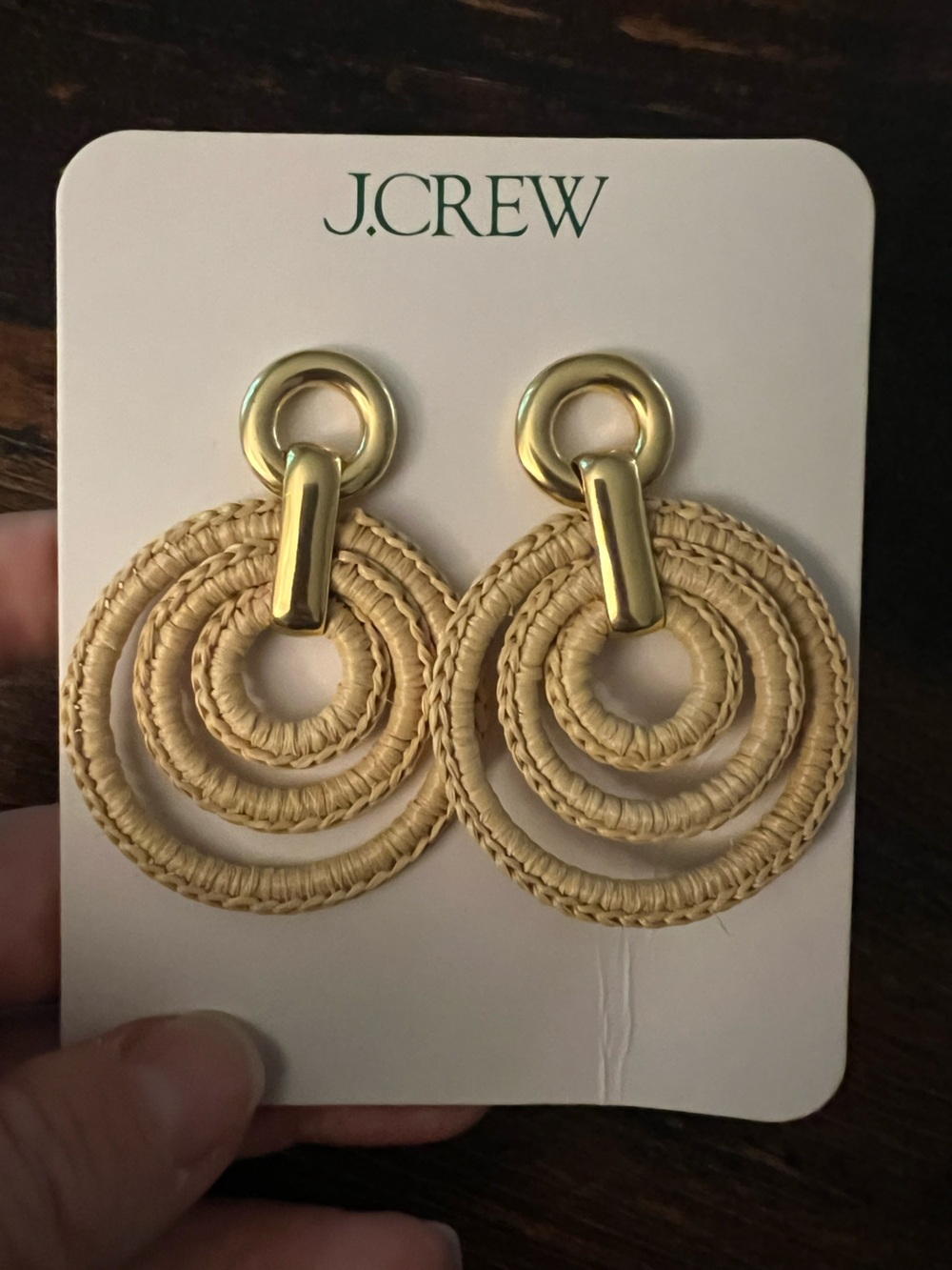 J. Crew Gold-Tone and Natural Beige Triple Circle Drop Earrings